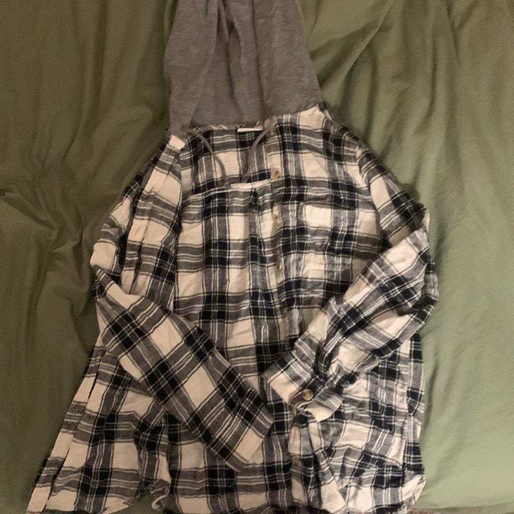 Flannel long sleeve jacket with hood